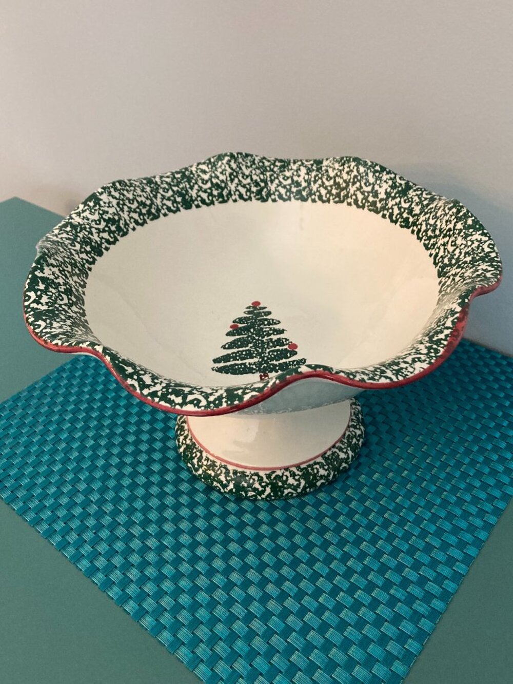 Vintage Christmas Tree Pedestal Bowl Made in Italy by Furio
